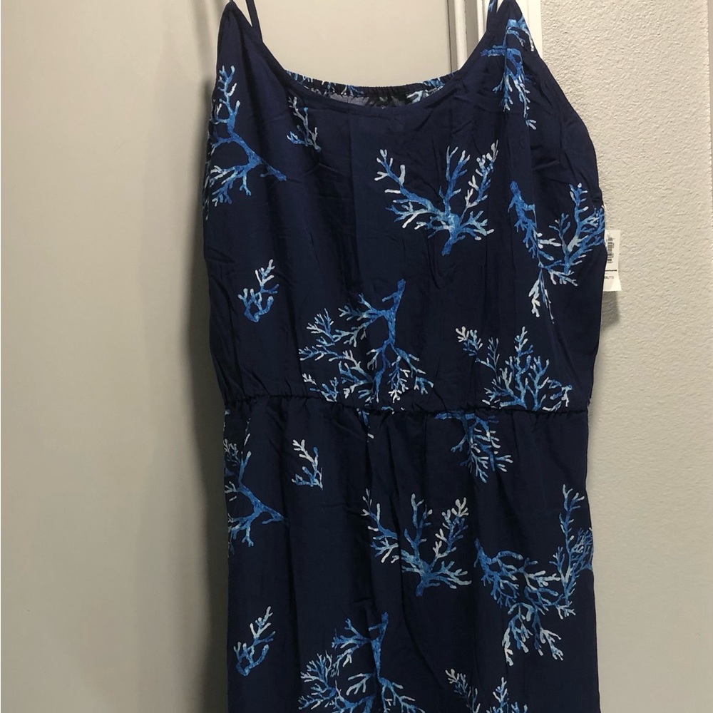 OLD NAVY Women's Dress Spaghetti Strap Coral Print Rayon Blue Size XXL NWT